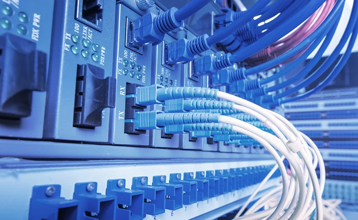 Network cables connected to server equipment